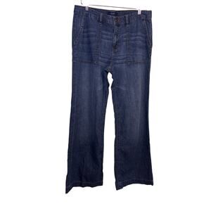 Chaps Dark Wash Wide Leg Jeans Clean Hem Mid Rise Classic Flattering Size 8